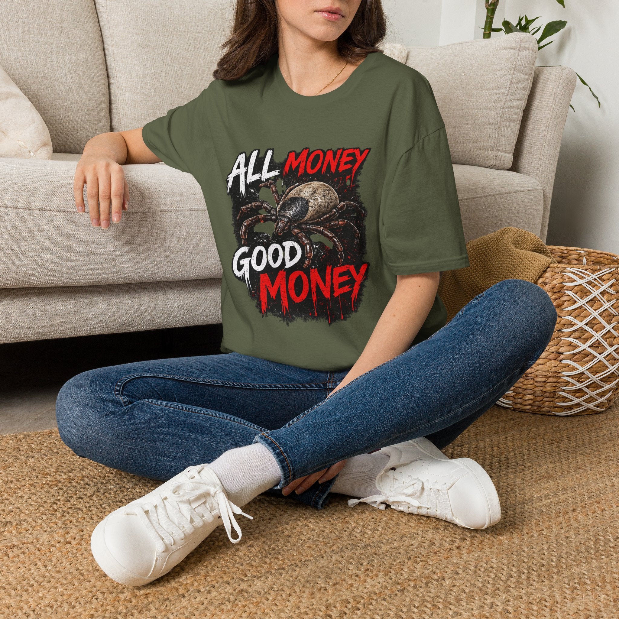 All Money Spider T-Shirt — Bold Gothic Graphic Tee