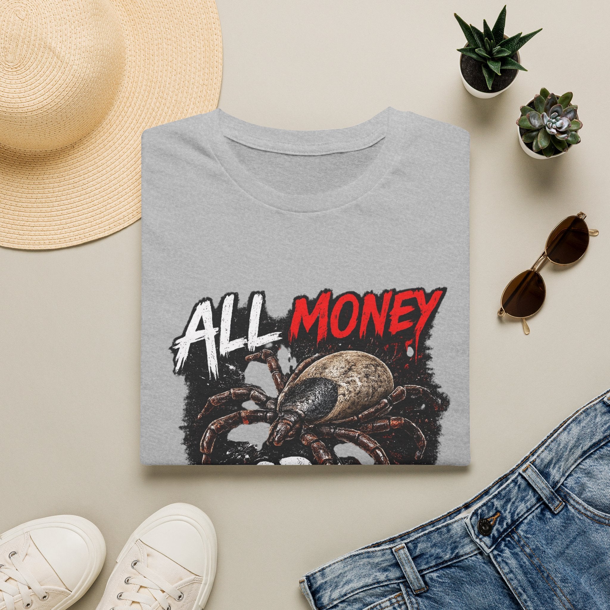 All Money Spider T-Shirt — Bold Gothic Graphic Tee