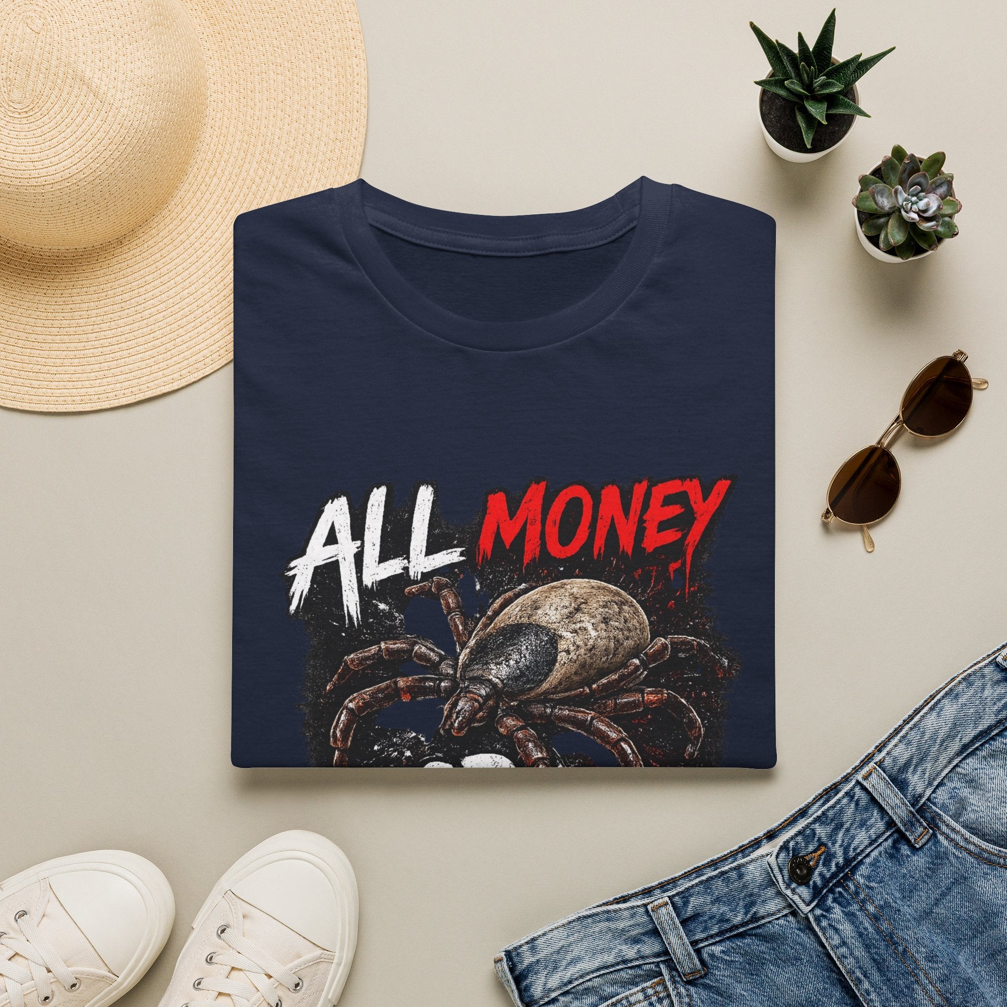 All Money Spider T-Shirt — Bold Gothic Graphic Tee