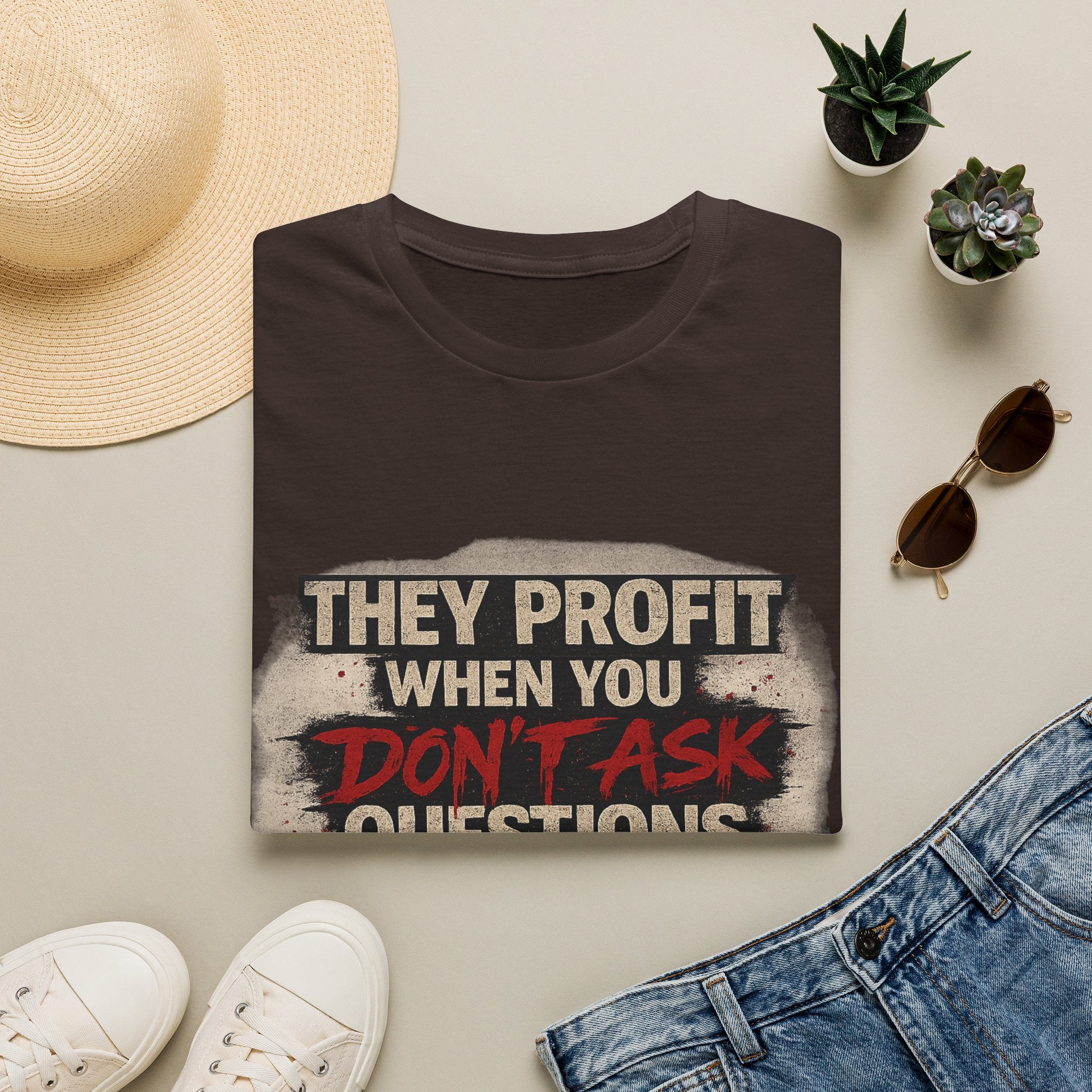 They Profit When You Don't Ask Questions T-Shirt — Question Everything Graphic Tee