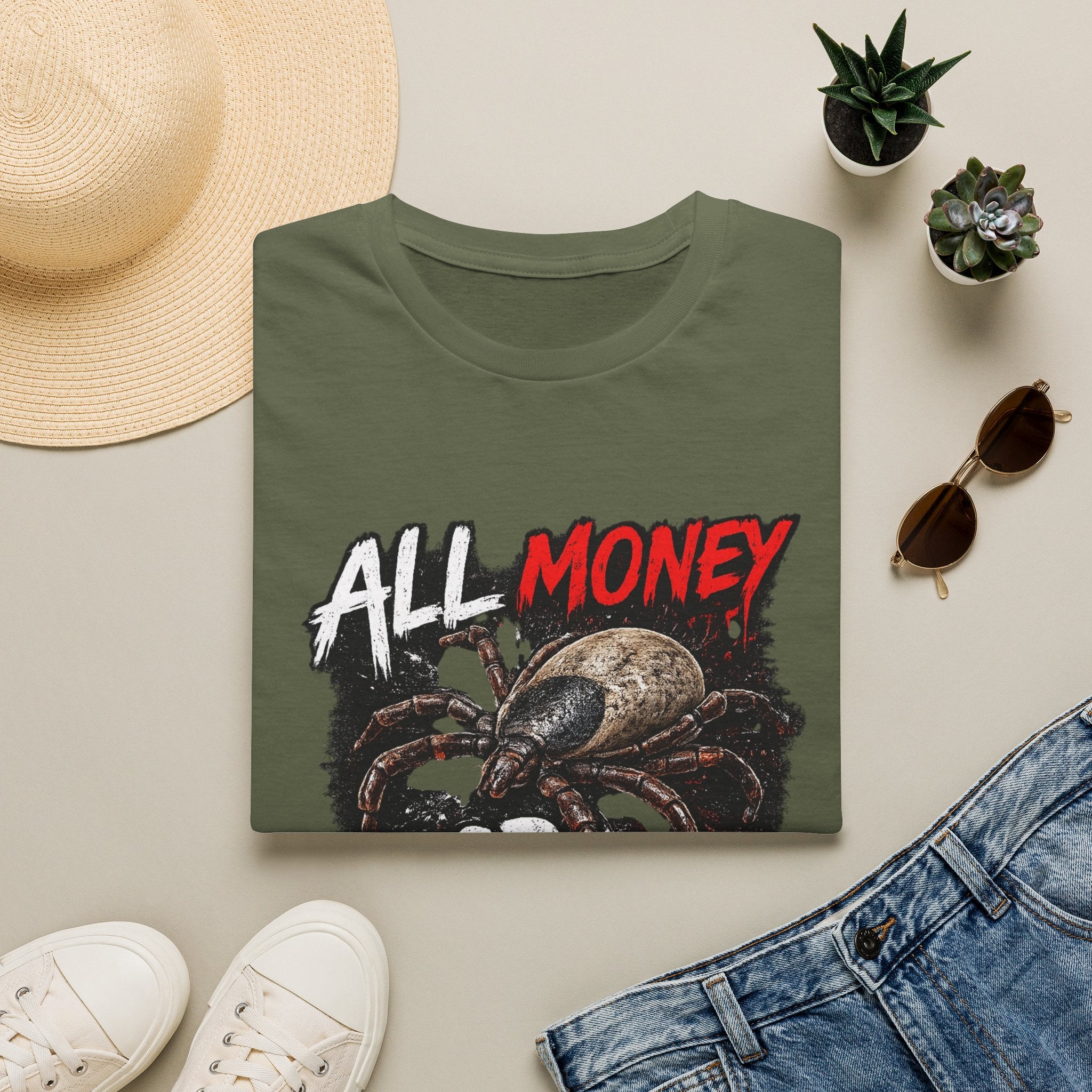 All Money Spider T-Shirt — Bold Gothic Graphic Tee