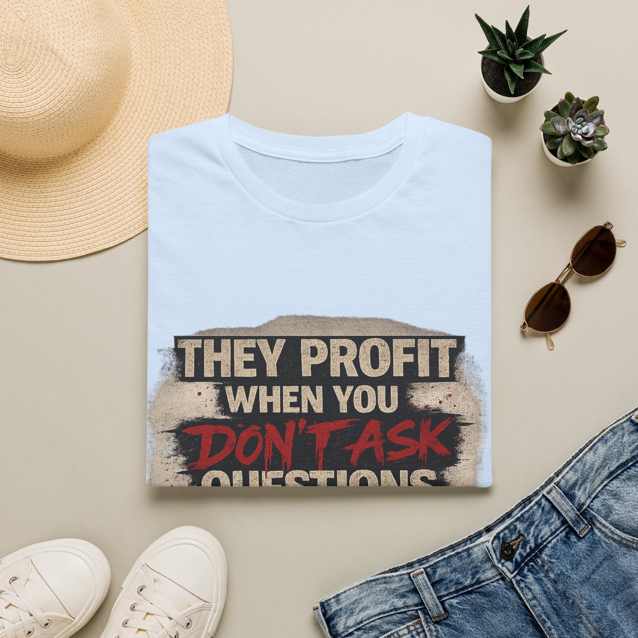 They Profit When You Don't Ask Questions T-Shirt — Question Everything Graphic Tee