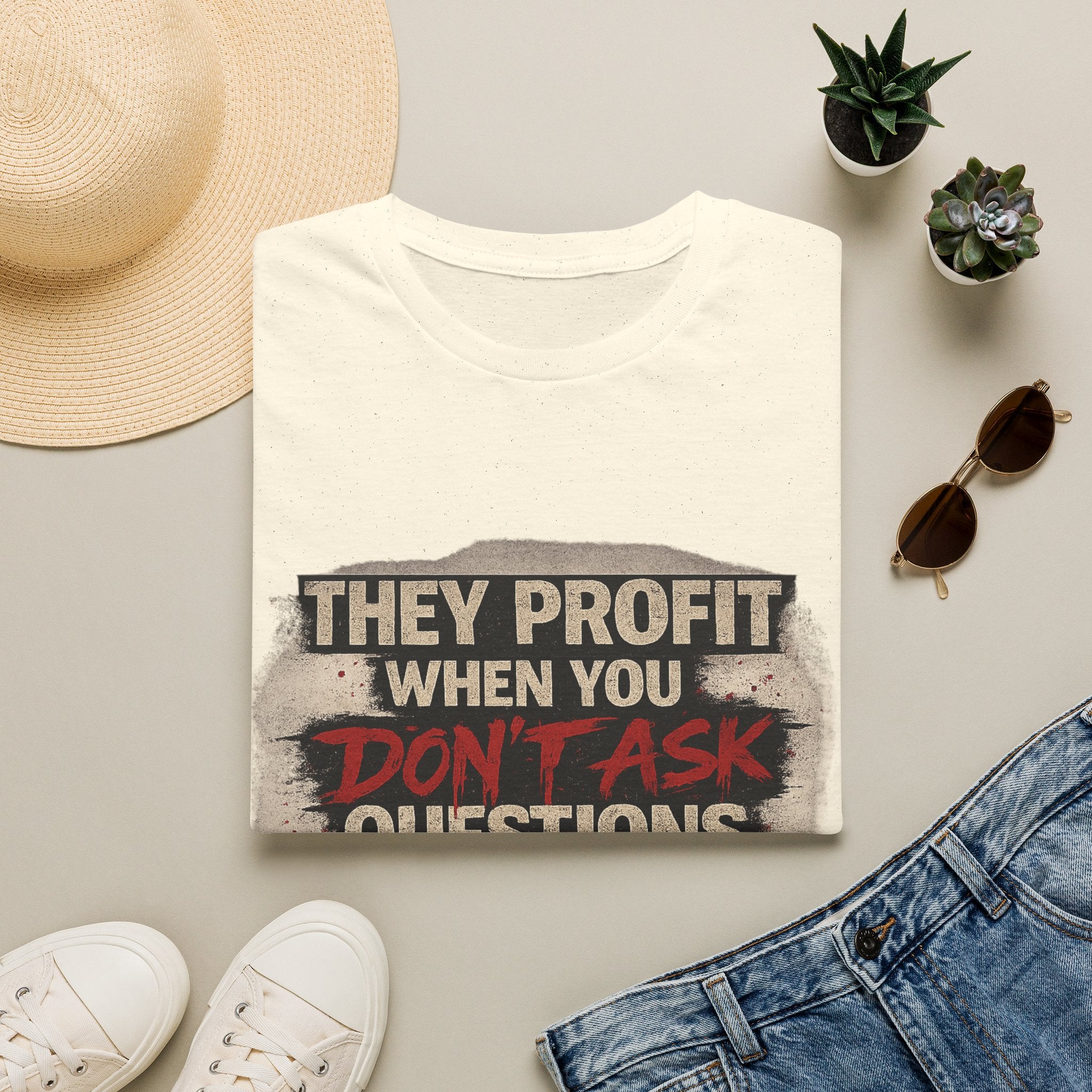 They Profit When You Don't Ask Questions T-Shirt — Question Everything Graphic Tee