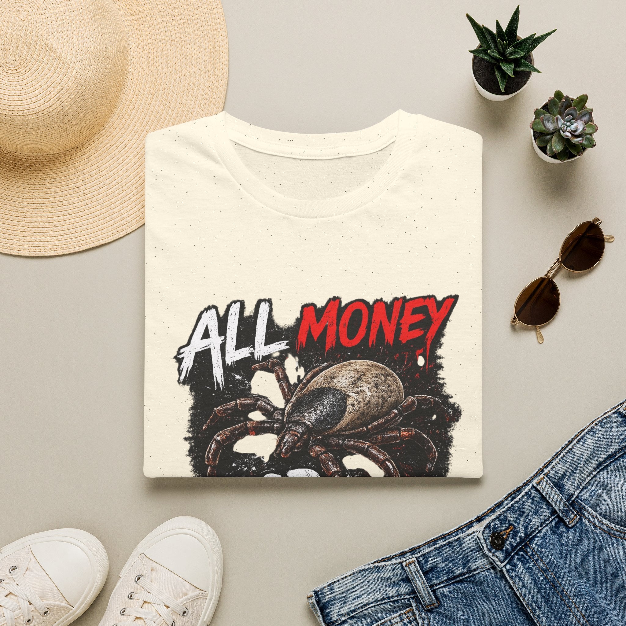 All Money Spider T-Shirt — Bold Gothic Graphic Tee