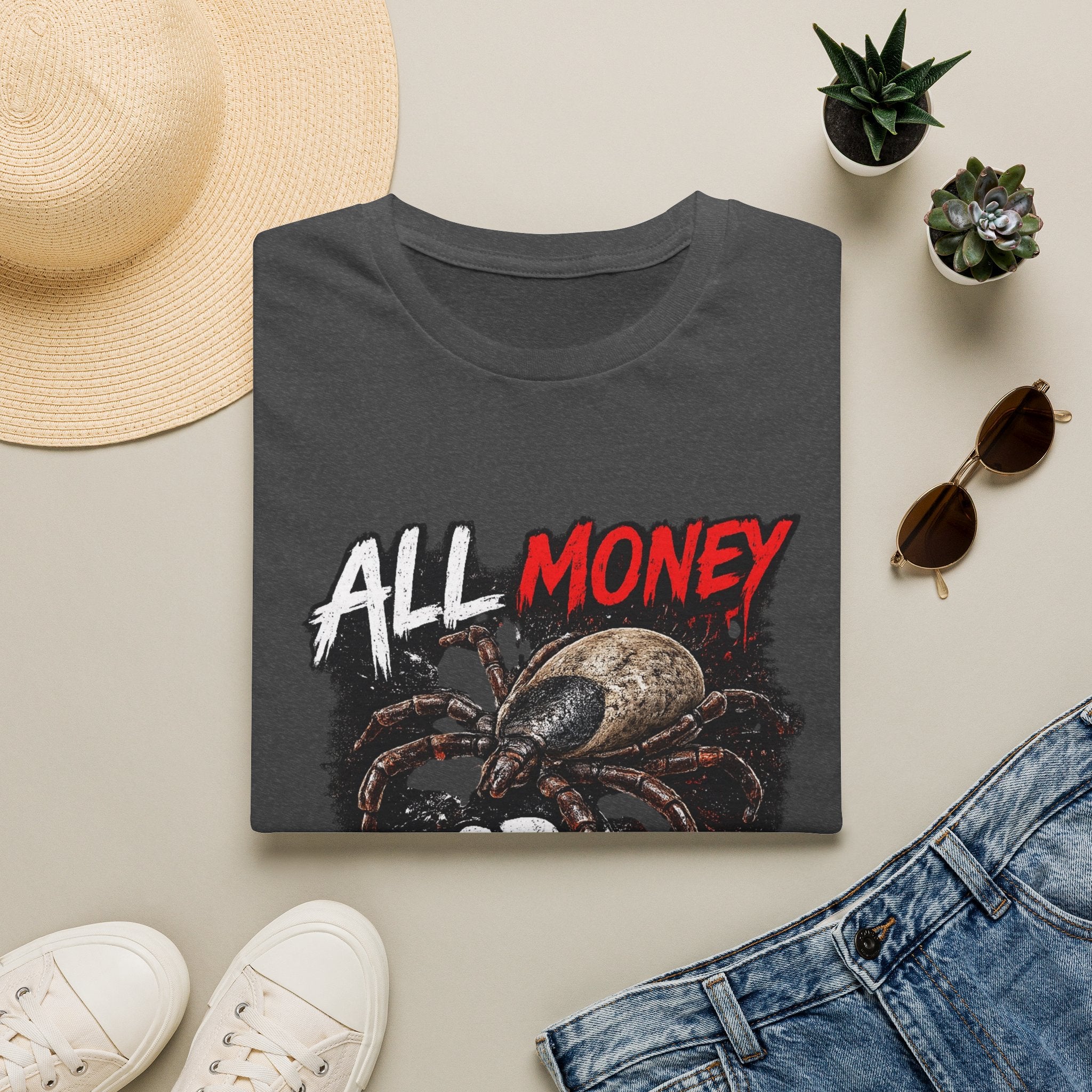 All Money Spider T-Shirt — Bold Gothic Graphic Tee