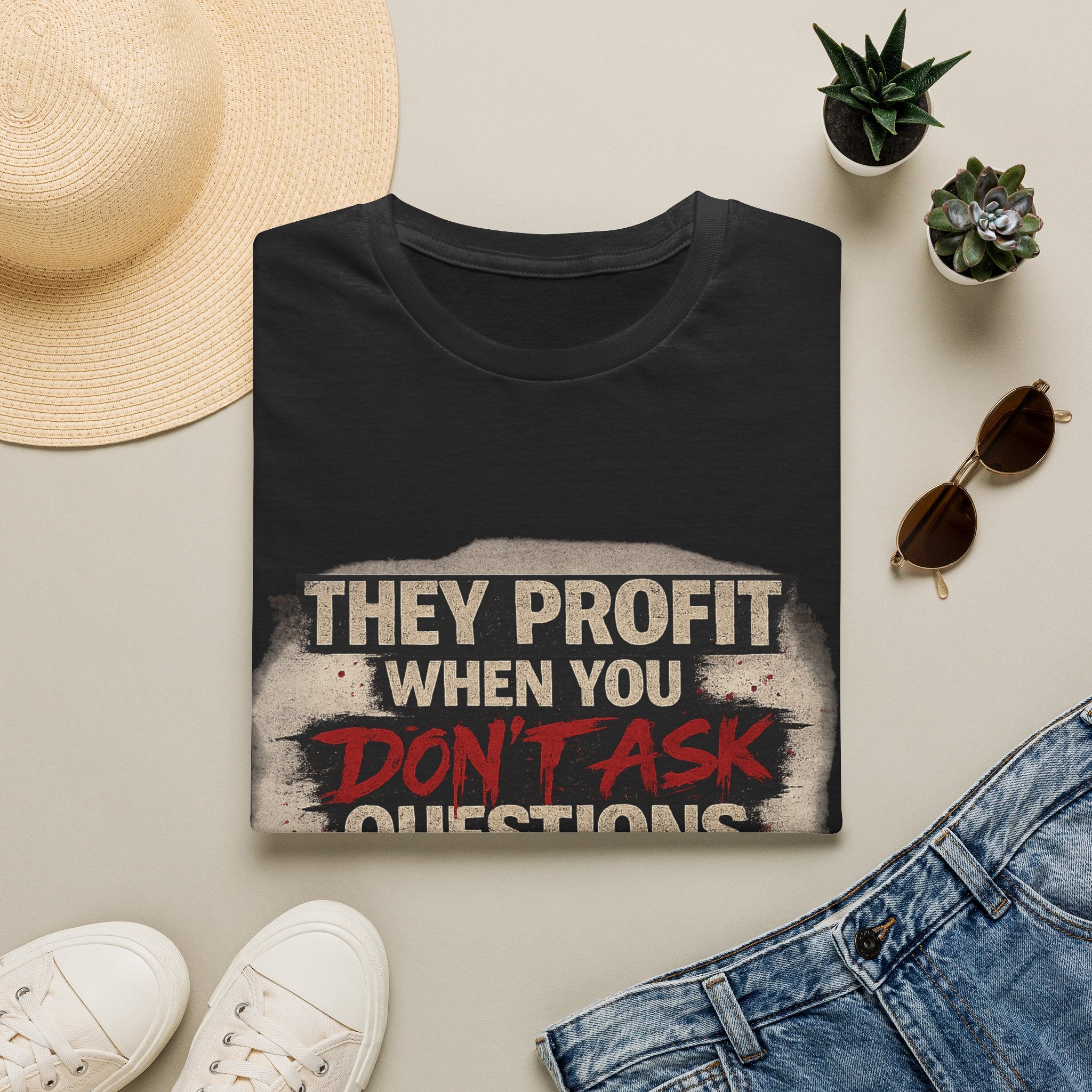 They Profit When You Don't Ask Questions T-Shirt — Question Everything Graphic Tee