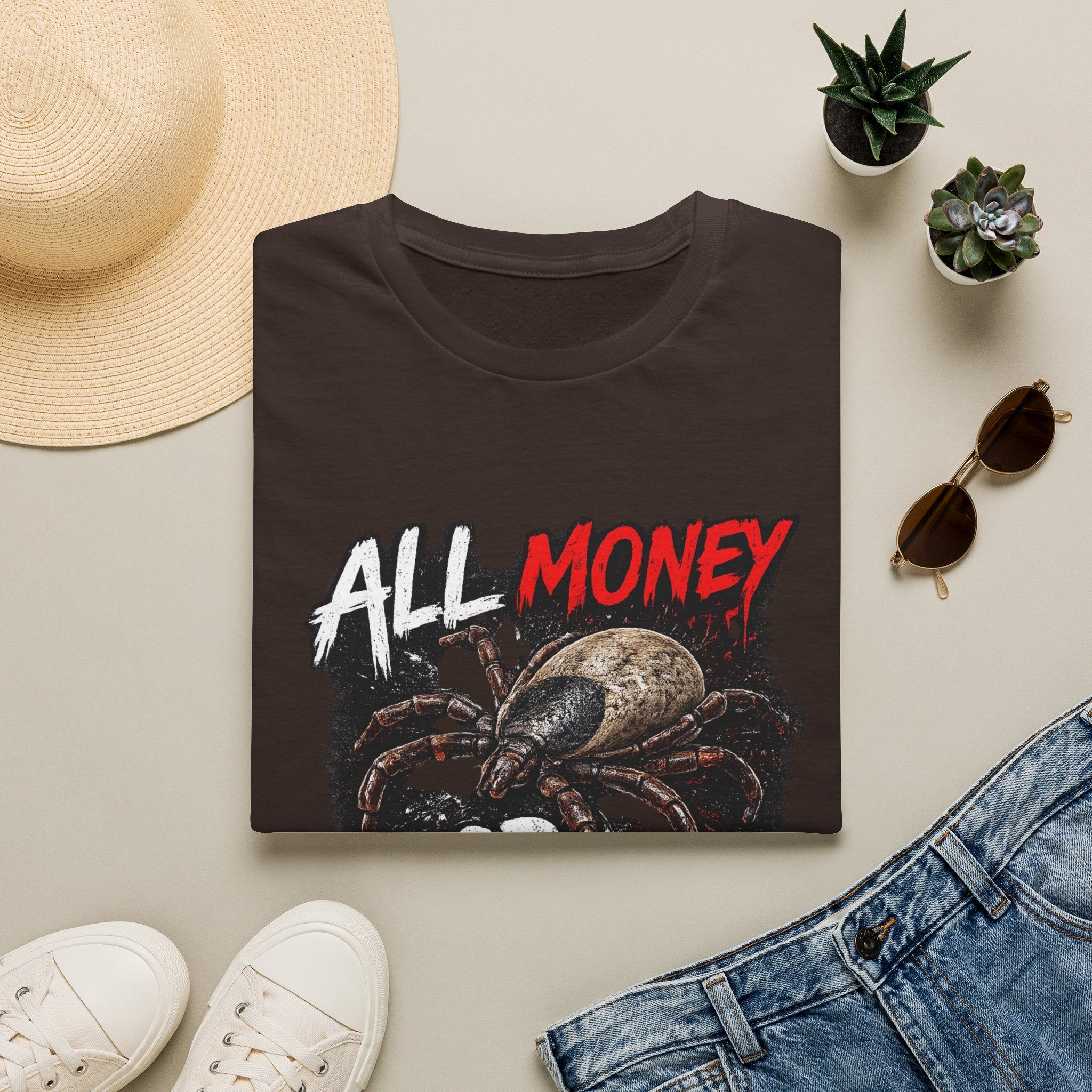 All Money Spider T-Shirt — Bold Gothic Graphic Tee
